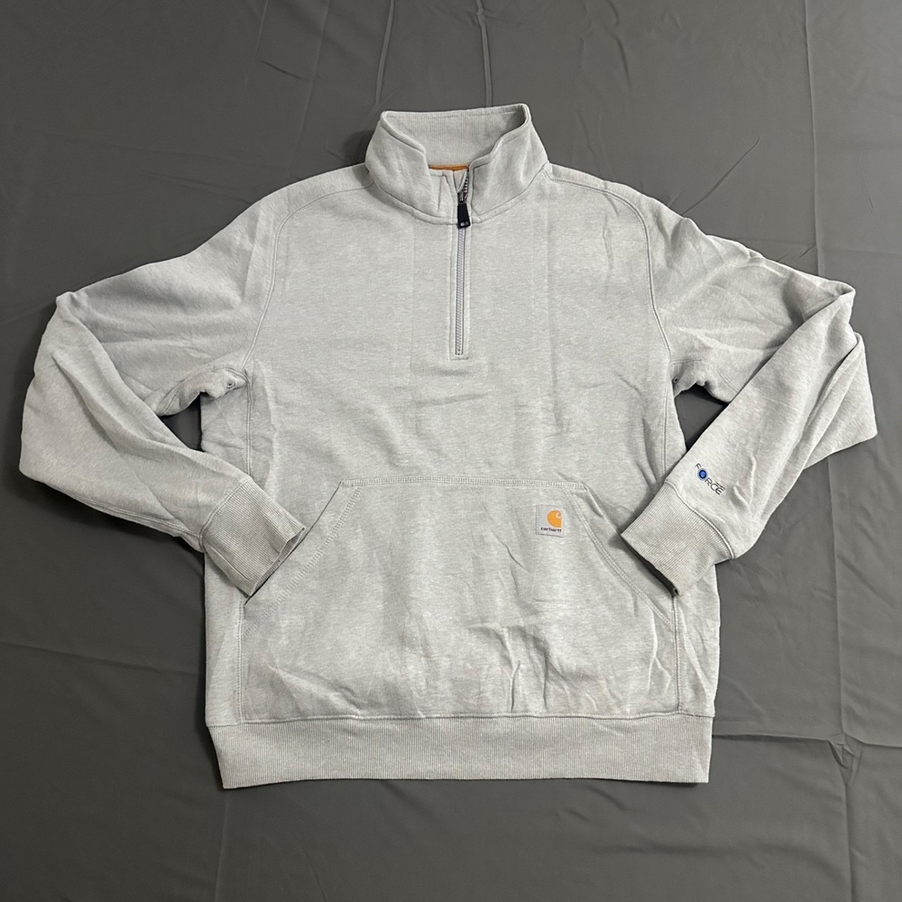 Carhartt Force‎ Mens Medium Relaxed Fit Quarter Zip Sweatshirt Grey Pullover